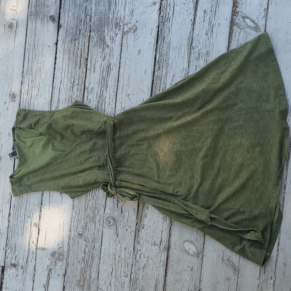 Toad & Co Green Herringbone Sleeveless Cue Wrap Dress S Organic Cotton Blend